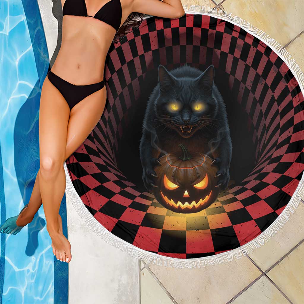 3D Illusion Cat Halloween Beach Blanket Horror Cartoon Style - Wonder Print Shop