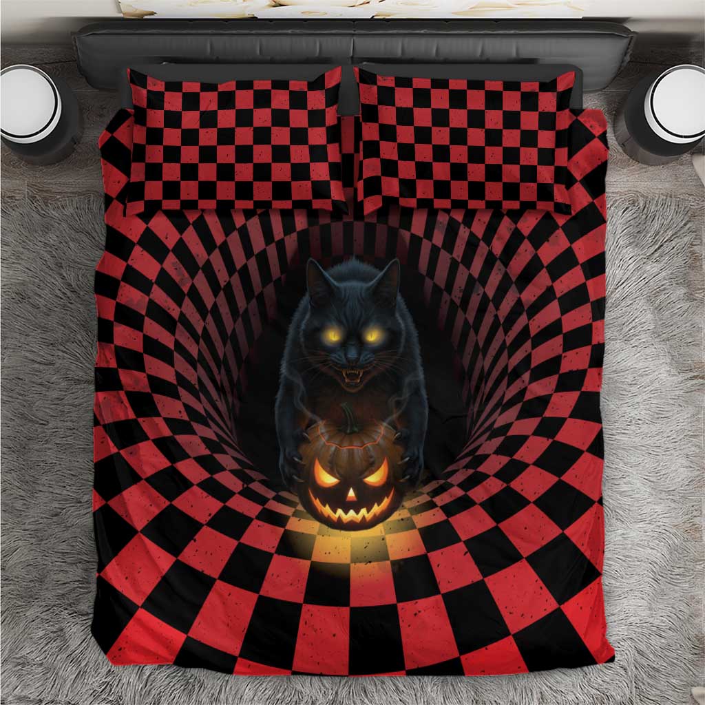 3D Illusion Cat Halloween Bedding Set Horror Cartoon Style DT05