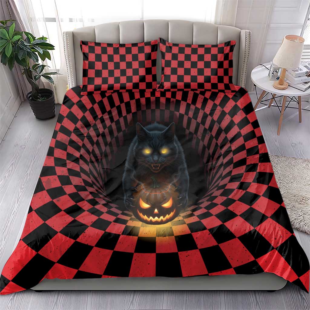 3D Illusion Cat Halloween Bedding Set Horror Cartoon Style DT05
