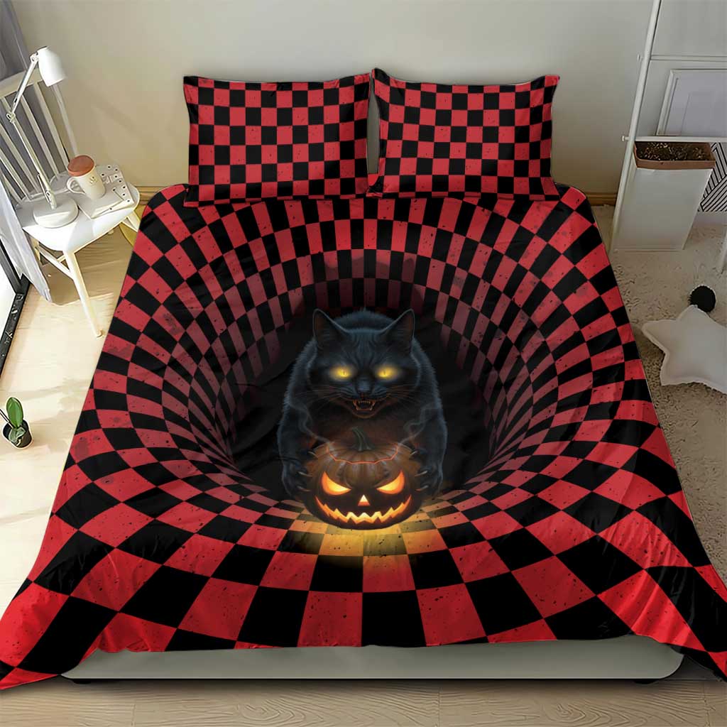 3D Illusion Cat Halloween Bedding Set Horror Cartoon Style DT05