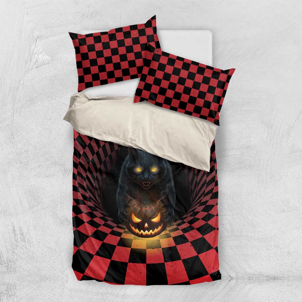3D Illusion Cat Halloween Bedding Set Horror Cartoon Style DT05