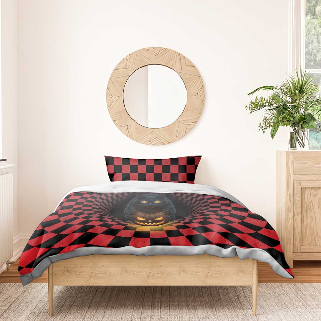 3D Illusion Cat Halloween Bedding Set Horror Cartoon Style DT05