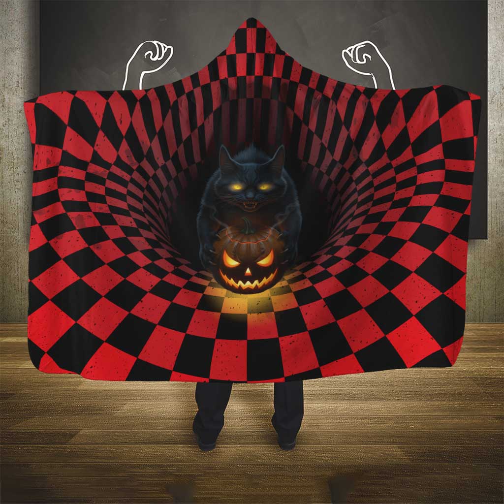 3D Illusion Cat Halloween Hooded Blanket Horror Cartoon Style - Wonder Print Shop