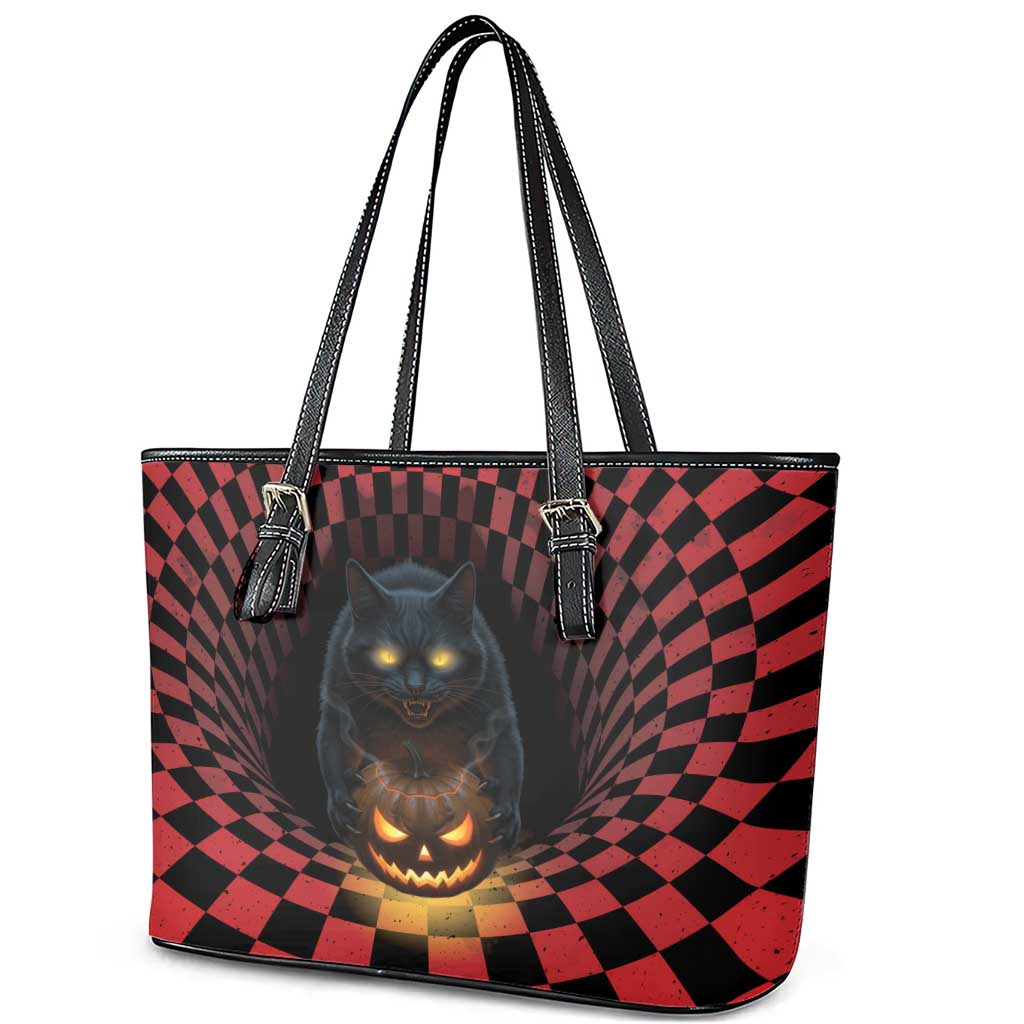 3D Illusion Cat Halloween Leather Tote Bag Horror Cartoon Style - Wonder Print Shop