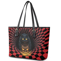 3D Illusion Cat Halloween Leather Tote Bag Horror Cartoon Style - Wonder Print Shop