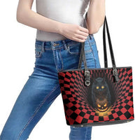 3D Illusion Cat Halloween Leather Tote Bag Horror Cartoon Style - Wonder Print Shop