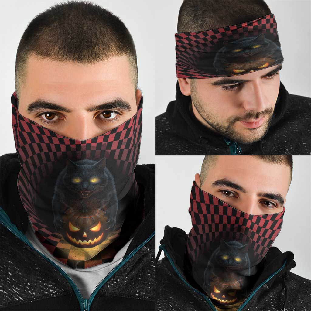 3D Illusion Cat Halloween Neck Gaiter Horror Cartoon Style - Wonder Print Shop