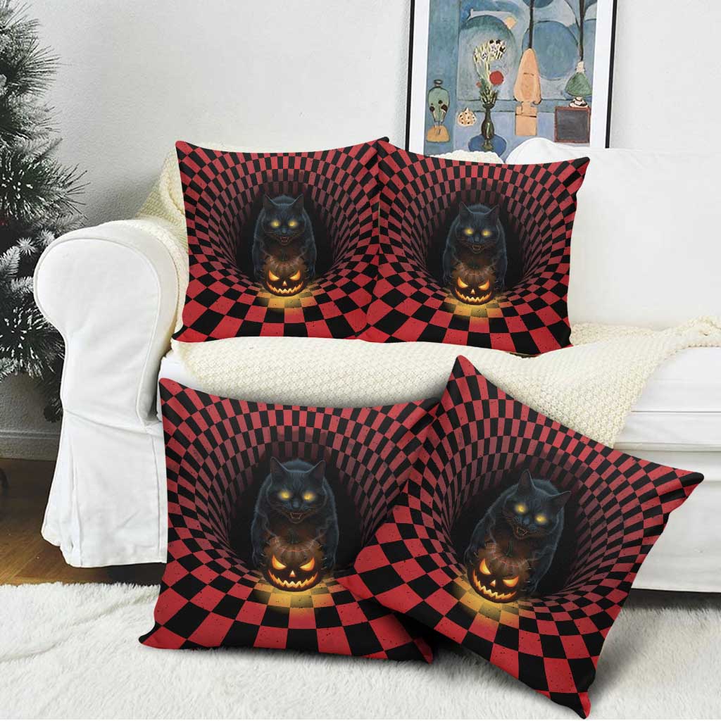 3D Illusion Cat Halloween Pillow Cover Horror Cartoon Style - Wonder Print Shop