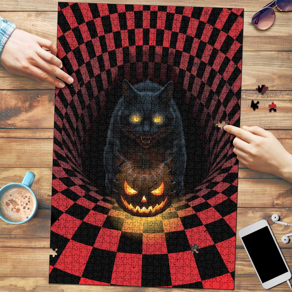 3D Illusion Cat Halloween Puzzle Horror Cartoon Style - Wonder Print Shop