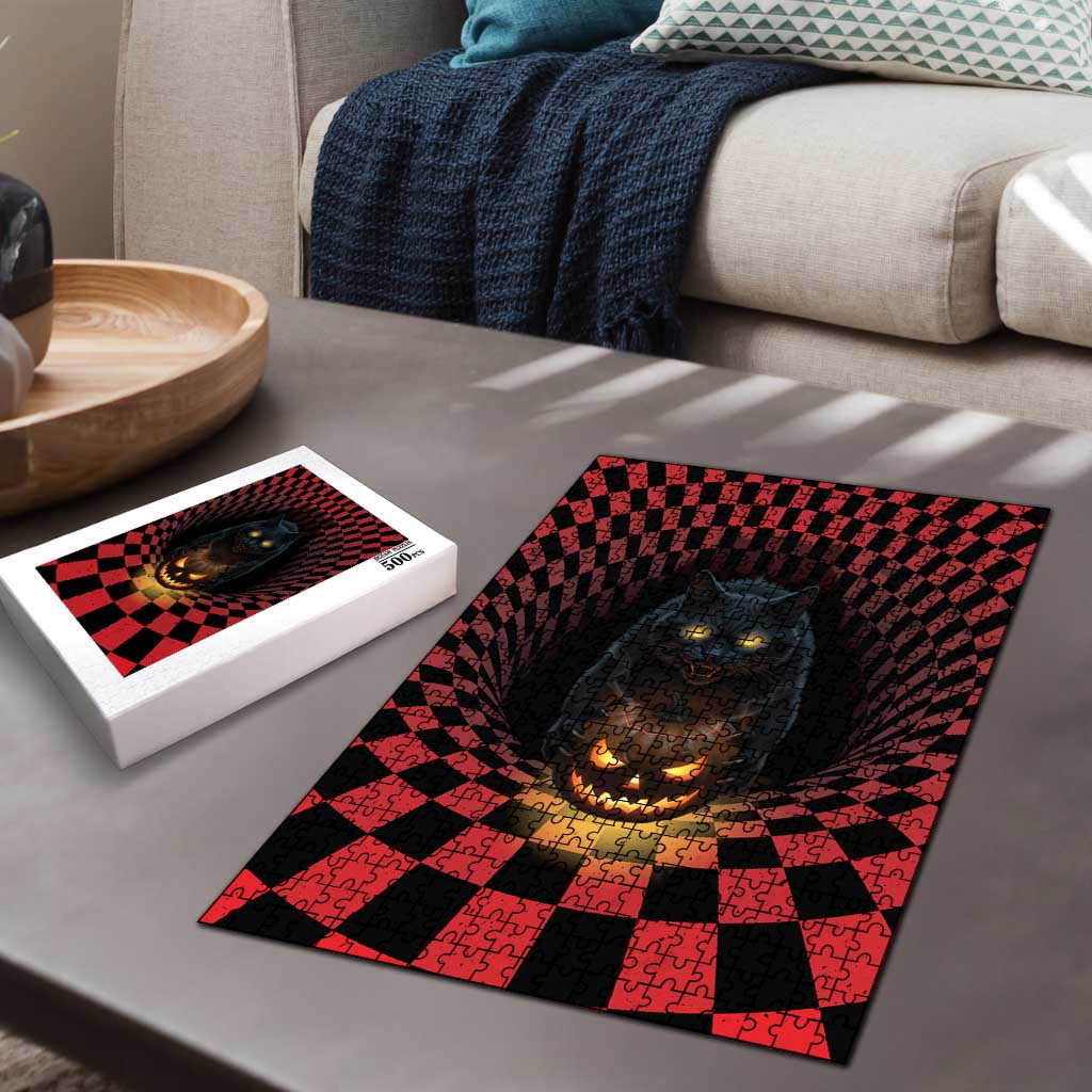 3D Illusion Cat Halloween Puzzle Horror Cartoon Style - Wonder Print Shop