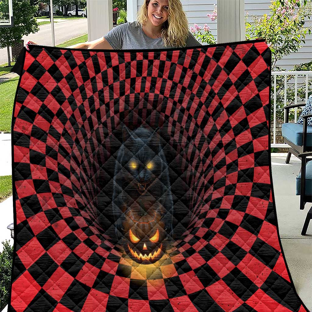 3D Illusion Cat Halloween Quilt Horror Cartoon Style - Wonder Print Shop