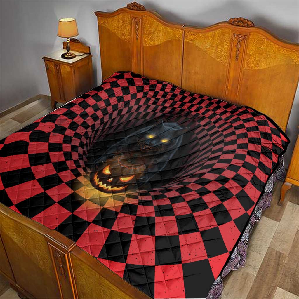 3D Illusion Cat Halloween Quilt Horror Cartoon Style - Wonder Print Shop