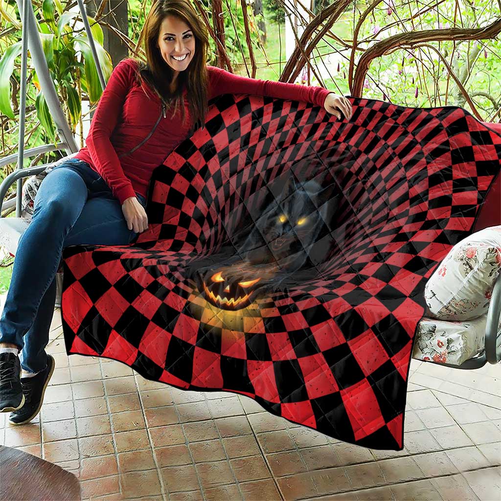 3D Illusion Cat Halloween Quilt Horror Cartoon Style - Wonder Print Shop