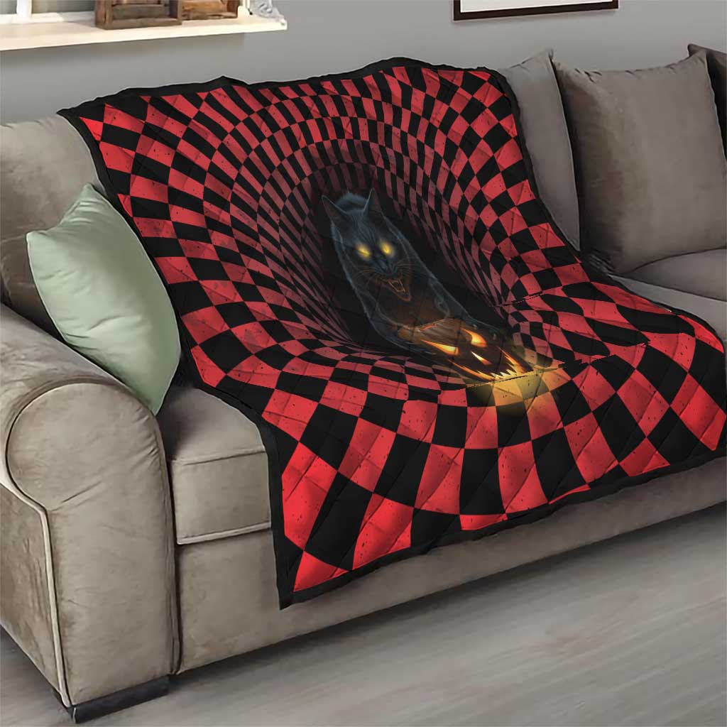 3D Illusion Cat Halloween Quilt Horror Cartoon Style - Wonder Print Shop