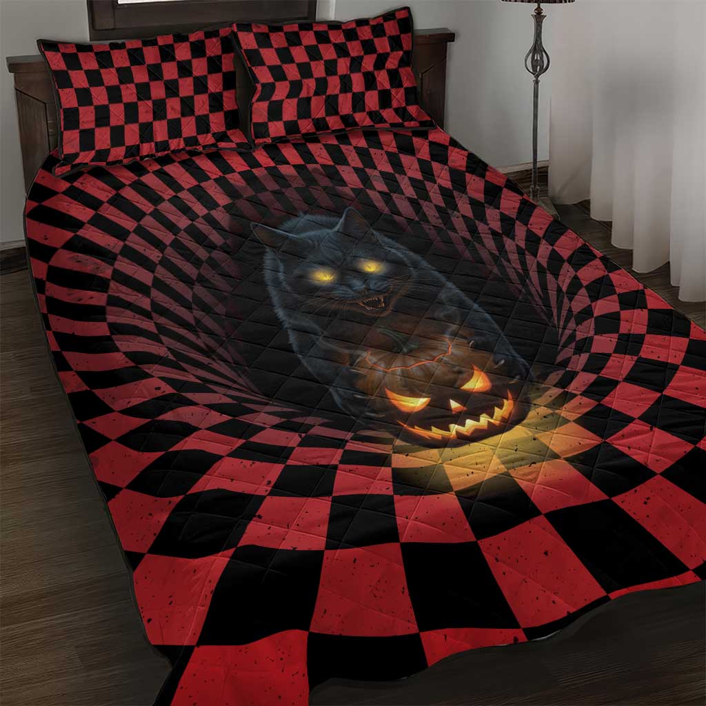 3D Illusion Cat Halloween Quilt Bed Set Horror Cartoon Style DT05