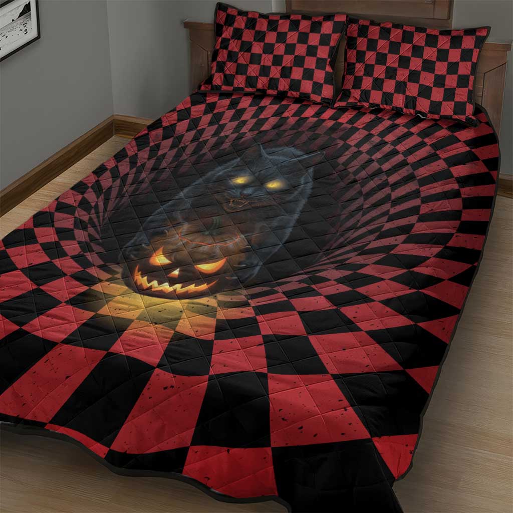 3D Illusion Cat Halloween Quilt Bed Set Horror Cartoon Style DT05