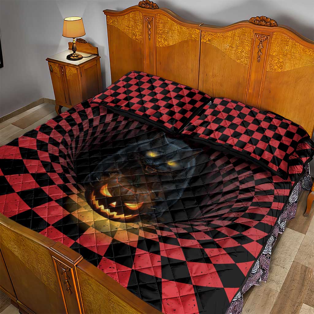 3D Illusion Cat Halloween Quilt Bed Set Horror Cartoon Style DT05