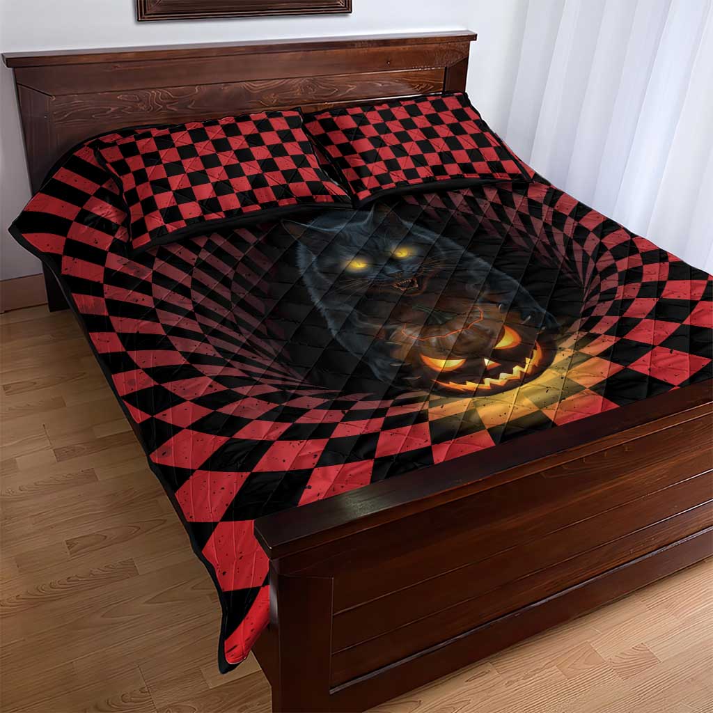 3D Illusion Cat Halloween Quilt Bed Set Horror Cartoon Style DT05