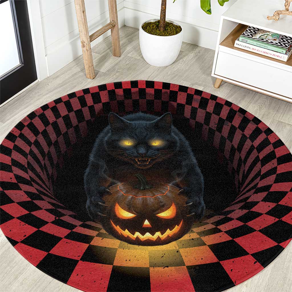 3D Illusion Cat Halloween Round Carpet Horror Cartoon Style - Wonder Print Shop
