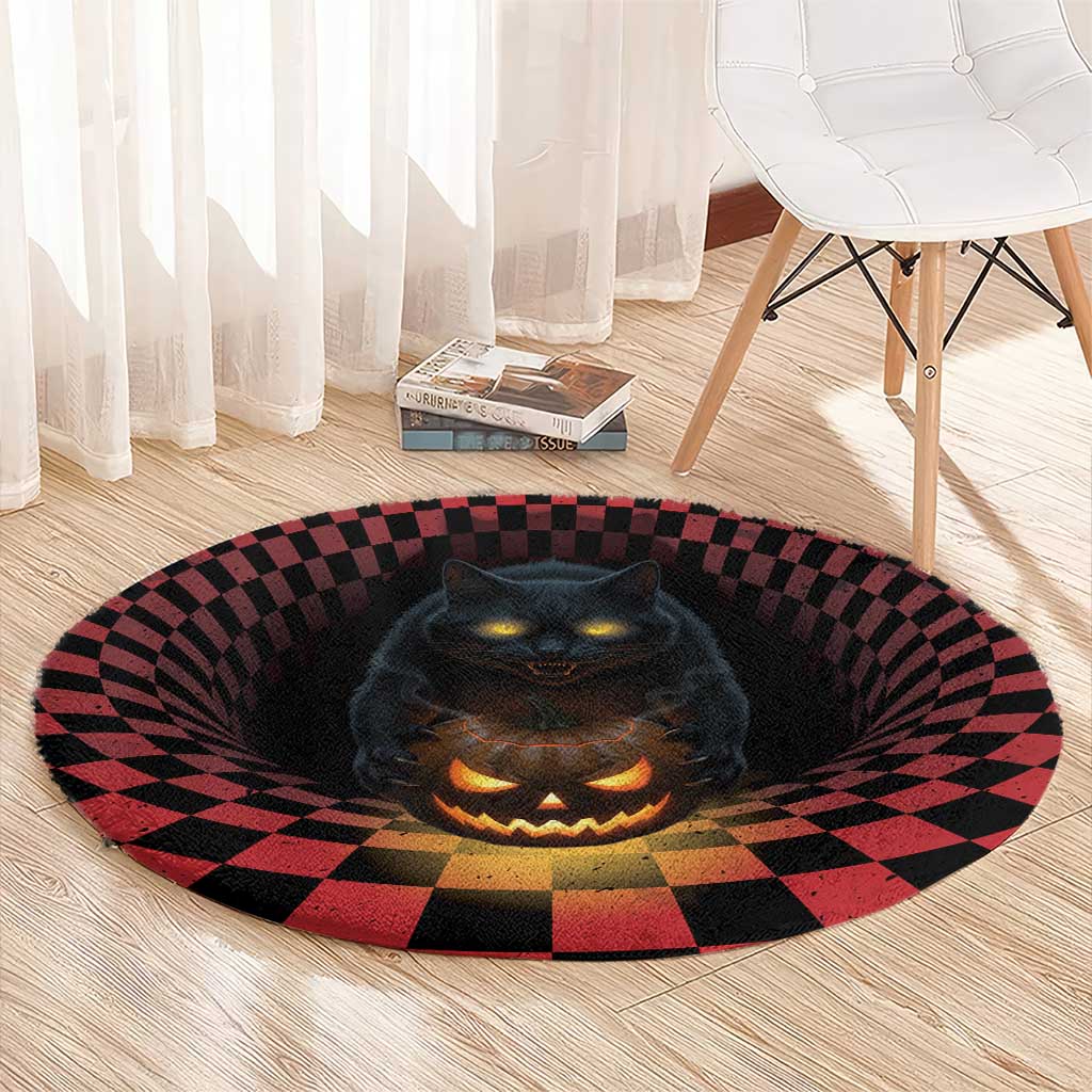 3D Illusion Cat Halloween Round Carpet Horror Cartoon Style - Wonder Print Shop
