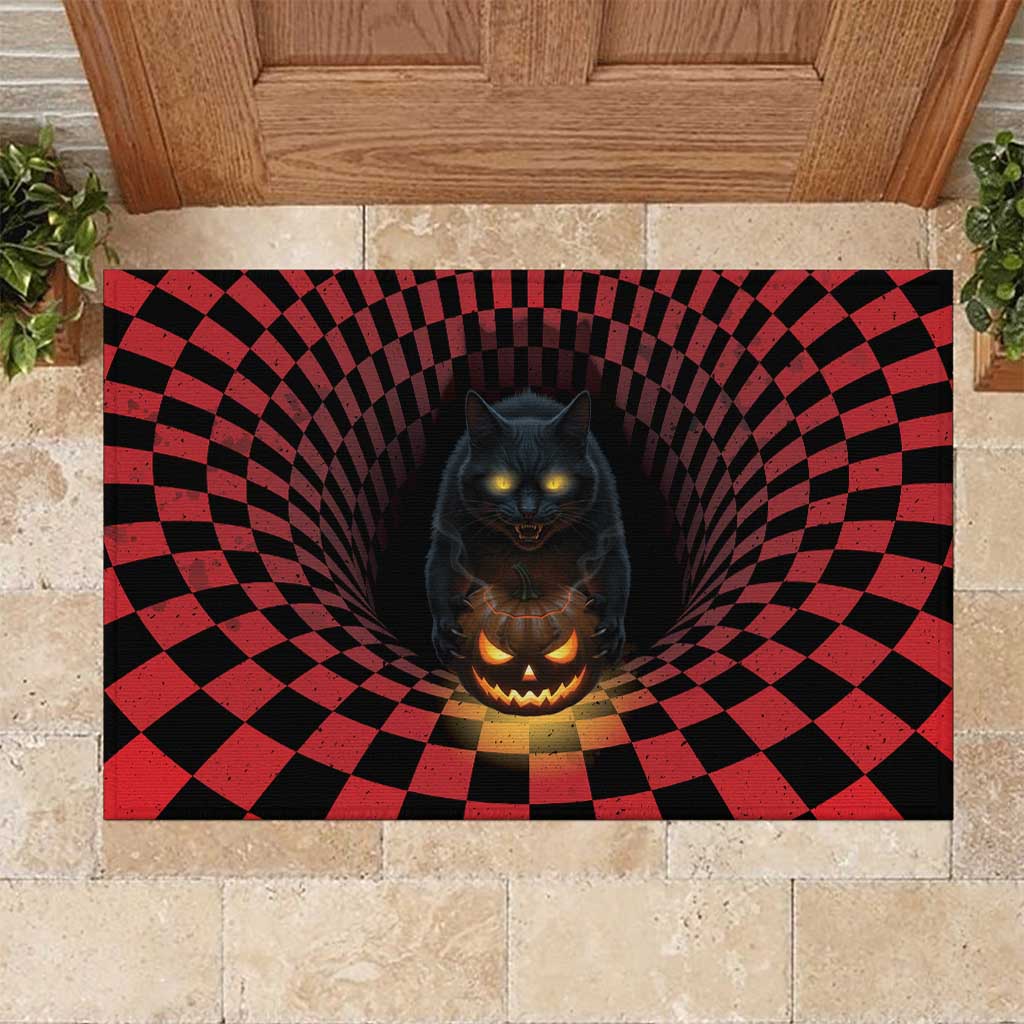 3D Illusion Cat Halloween Rubber Doormat Horror Cartoon Style - Wonder Print Shop