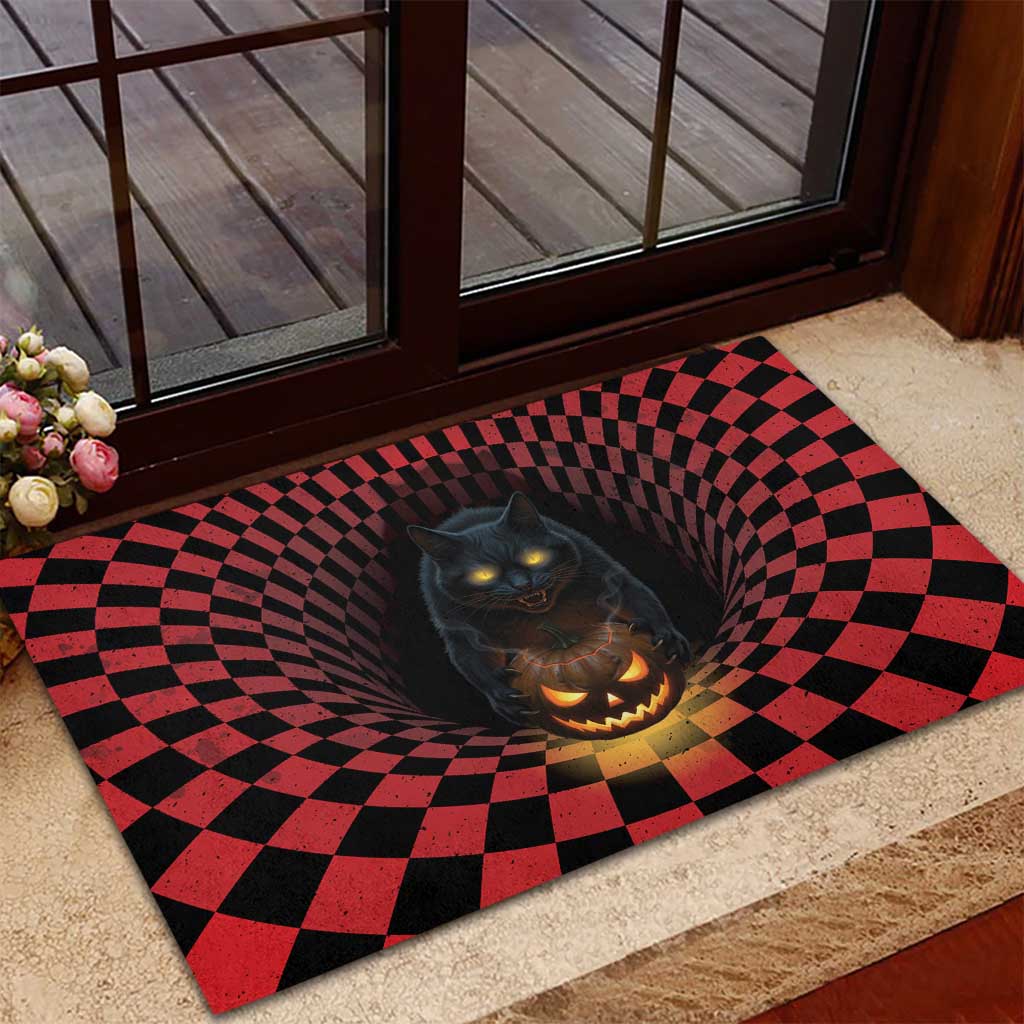 3D Illusion Cat Halloween Rubber Doormat Horror Cartoon Style - Wonder Print Shop