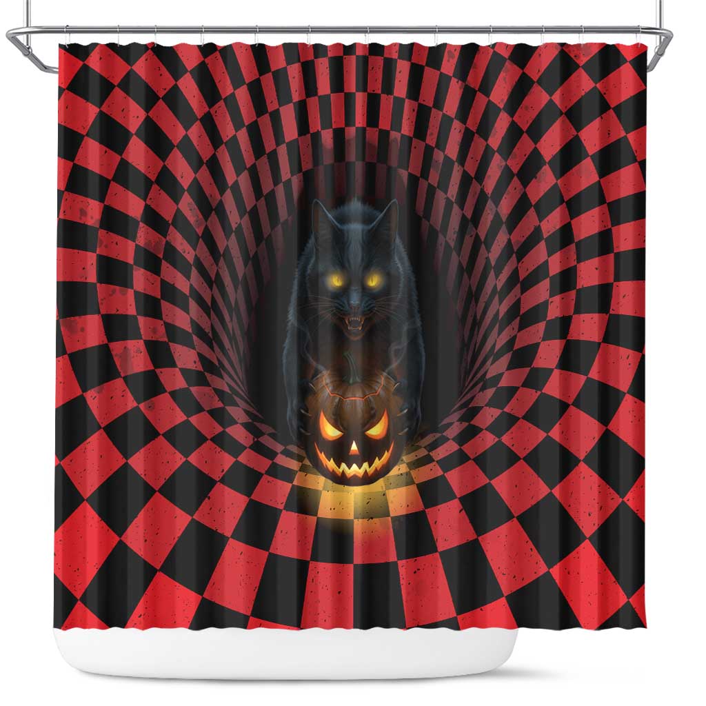 3D Illusion Cat Halloween Shower Curtain Horror Cartoon Style - Wonder Print Shop