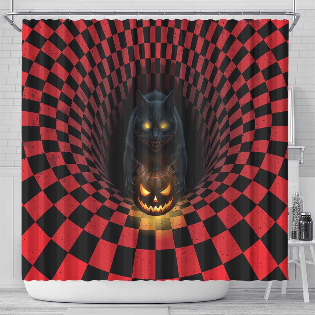 3D Illusion Cat Halloween Shower Curtain Horror Cartoon Style - Wonder Print Shop
