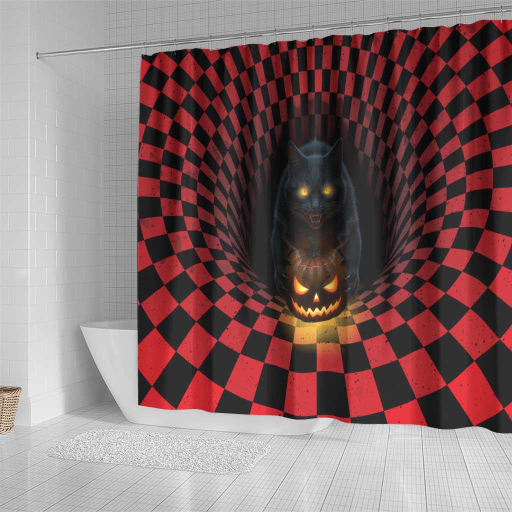 3D Illusion Cat Halloween Shower Curtain Horror Cartoon Style - Wonder Print Shop
