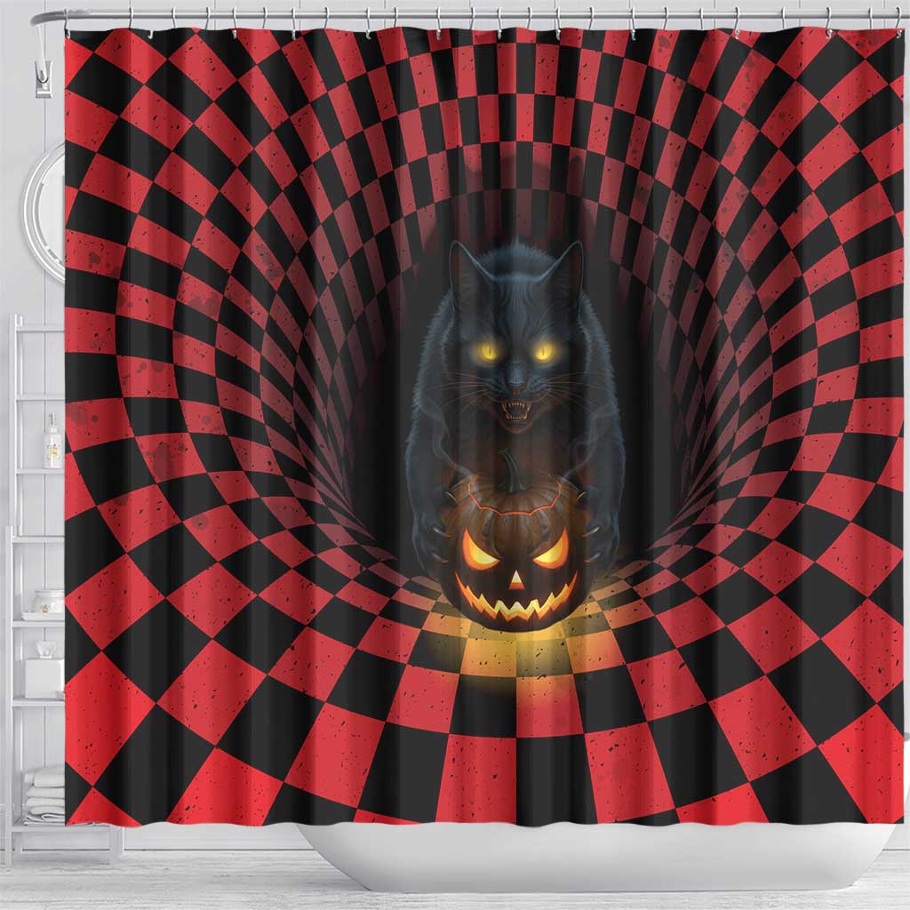3D Illusion Cat Halloween Shower Curtain Horror Cartoon Style - Wonder Print Shop
