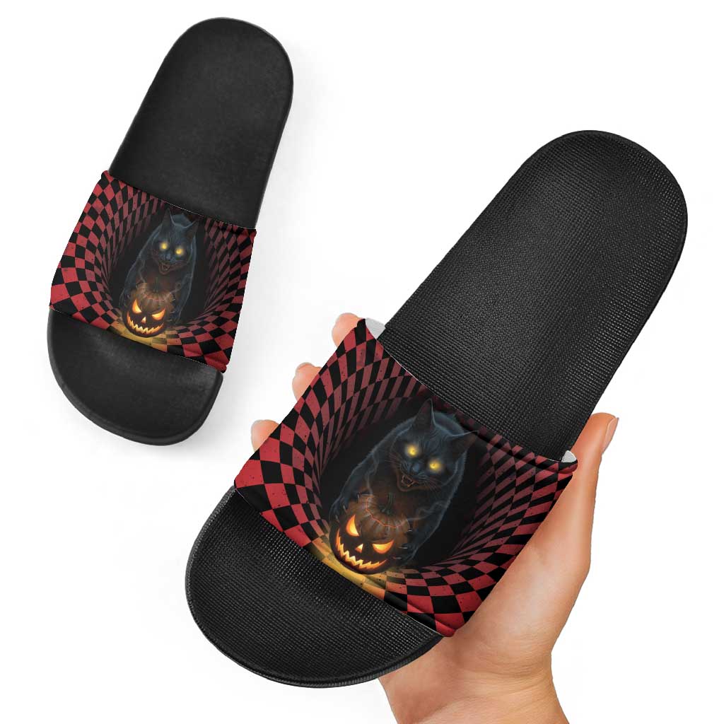 3D Illusion Cat Halloween Slide Sandals Horror Cartoon Style - Wonder Print Shop