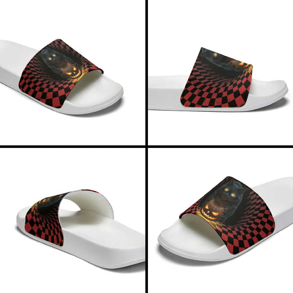 3D Illusion Cat Halloween Slide Sandals Horror Cartoon Style - Wonder Print Shop