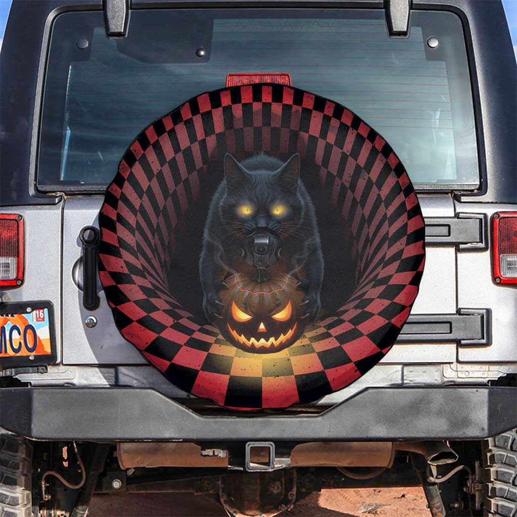 3D Illusion Cat Halloween Spare Tire Cover Horror Cartoon Style - Wonder Print Shop