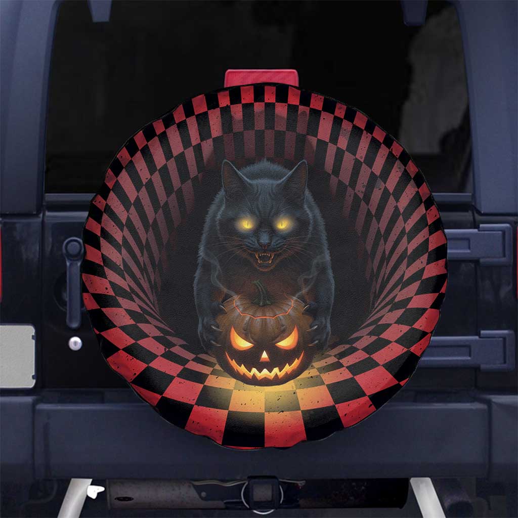 3D Illusion Cat Halloween Spare Tire Cover Horror Cartoon Style - Wonder Print Shop