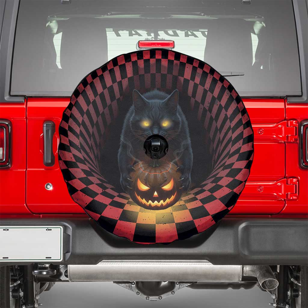 3D Illusion Cat Halloween Spare Tire Cover Horror Cartoon Style - Wonder Print Shop