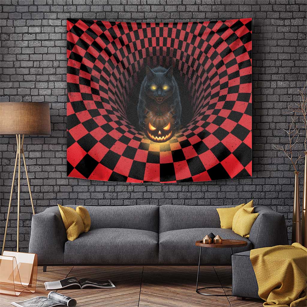 3D Illusion Cat Halloween Tapestry Horror Cartoon Style - Wonder Print Shop