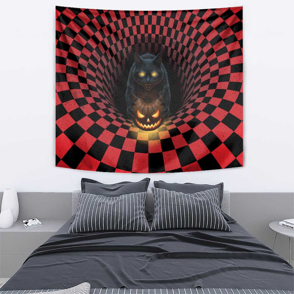 3D Illusion Cat Halloween Tapestry Horror Cartoon Style - Wonder Print Shop