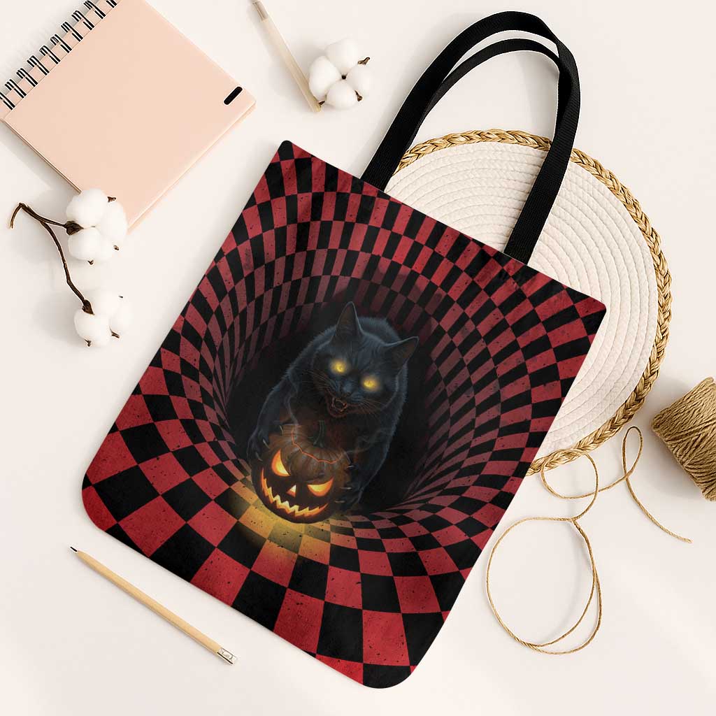 3D Illusion Cat Halloween Tote Bag Horror Cartoon Style - Wonder Print Shop