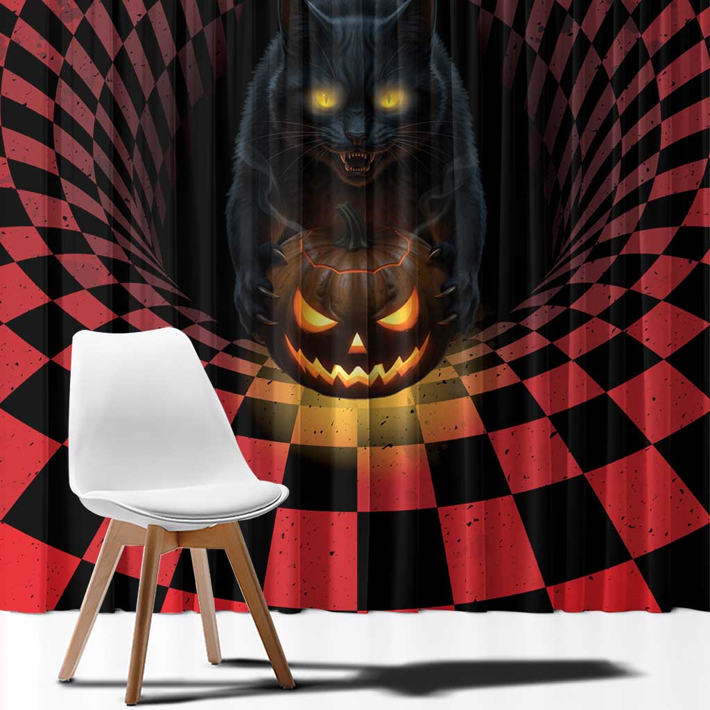 3D Illusion Cat Halloween Window Curtain Horror Cartoon Style - Wonder Print Shop