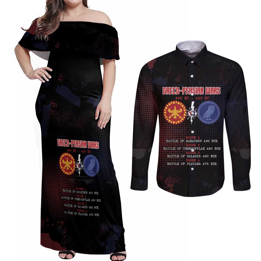 Personalized Delian League Couples Matching Off Shoulder Maxi Dress and Long Sleeve Button Shirt Greek And Persian Wars - Wonder Print Shop