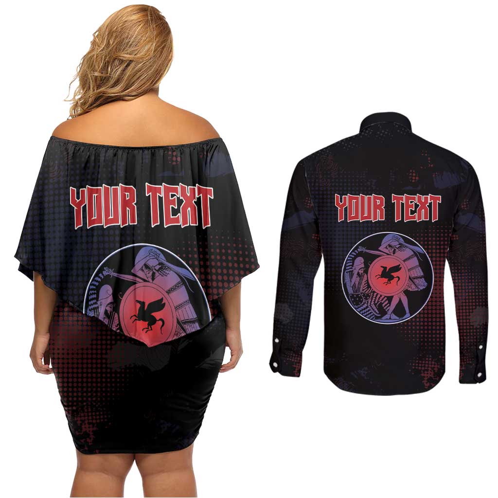 Personalized Delian League Couples Matching Off Shoulder Short Dress and Long Sleeve Button Shirt Greek And Persian Wars - Wonder Print Shop