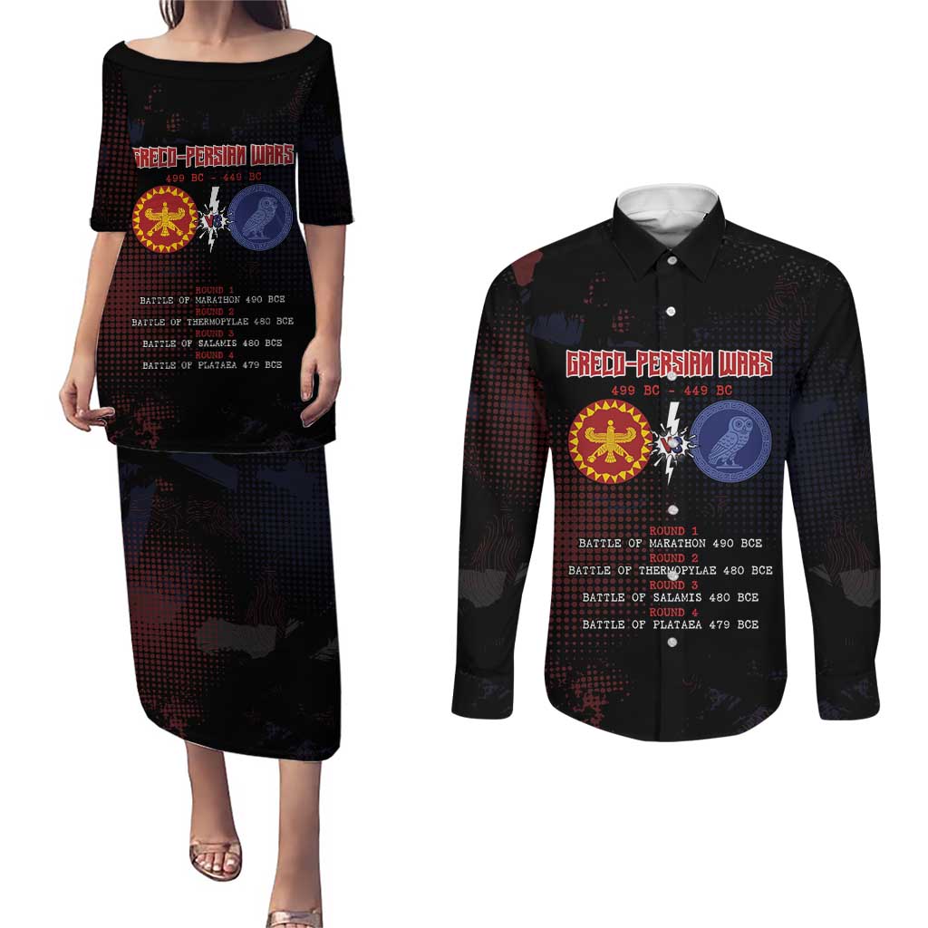 Personalized Delian League Couples Matching Puletasi and Long Sleeve Button Shirt Greek And Persian Wars - Wonder Print Shop