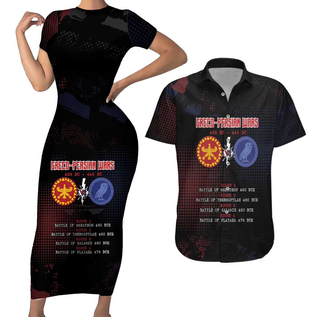 Personalized Delian League Couples Matching Short Sleeve Bodycon Dress and Hawaiian Shirt Greek And Persian Wars - Wonder Print Shop