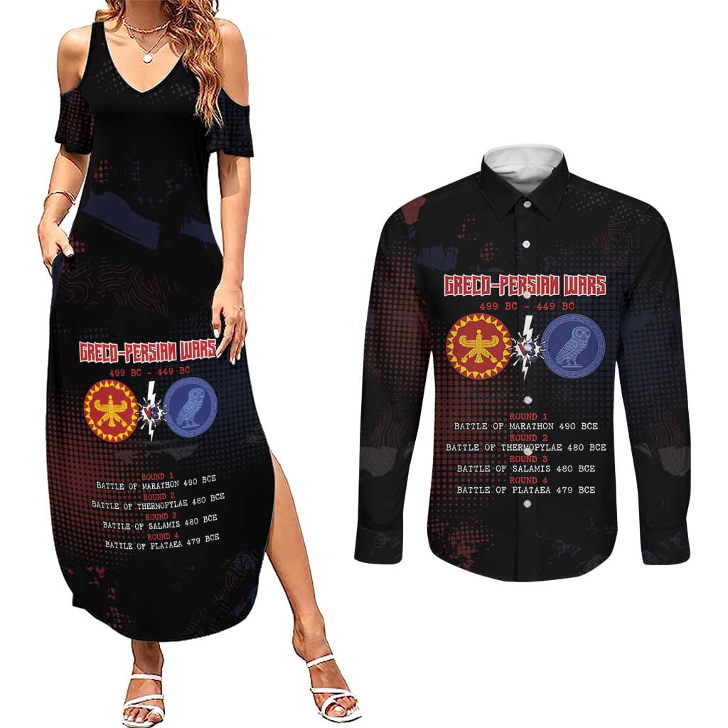 Personalized Delian League Couples Matching Summer Maxi Dress and Long Sleeve Button Shirt Greek And Persian Wars - Wonder Print Shop