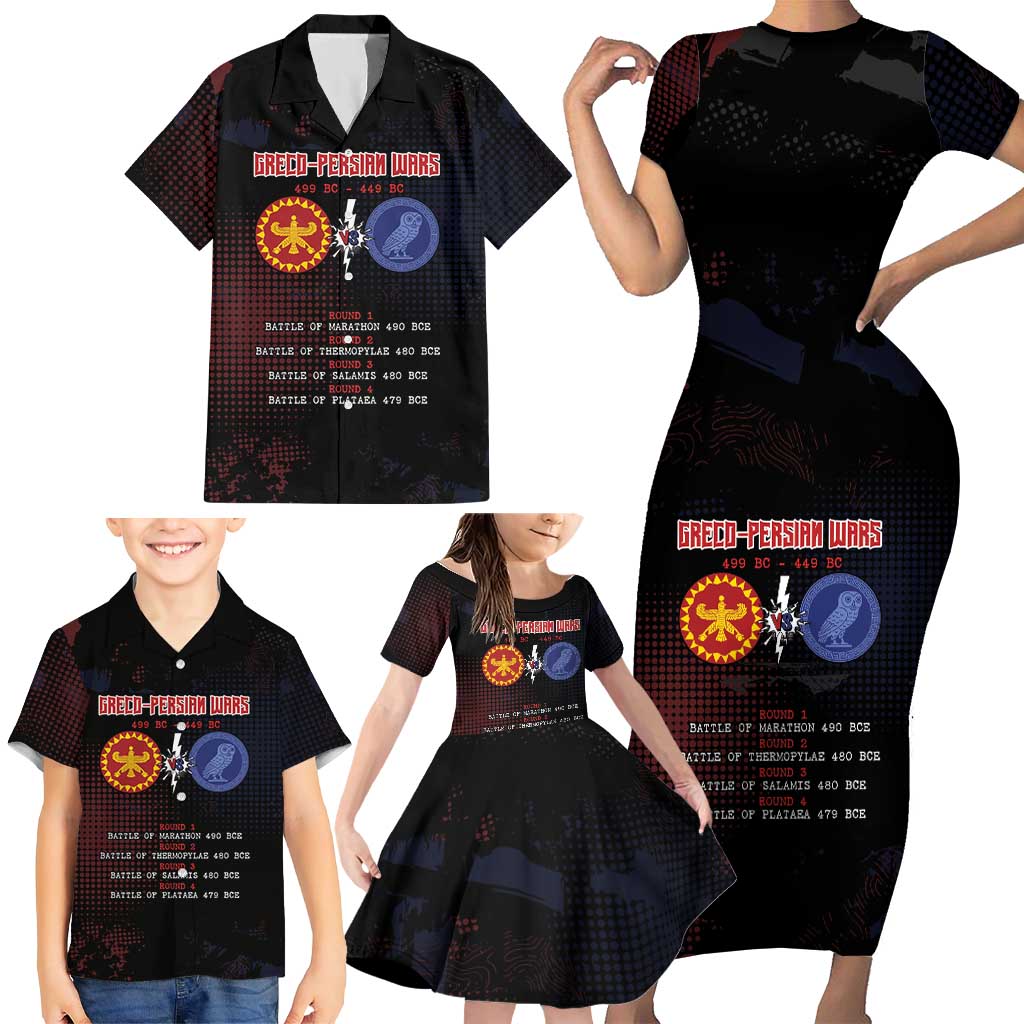 Personalized Delian League Family Matching Short Sleeve Bodycon Dress and Hawaiian Shirt Greek And Persian Wars - Wonder Print Shop