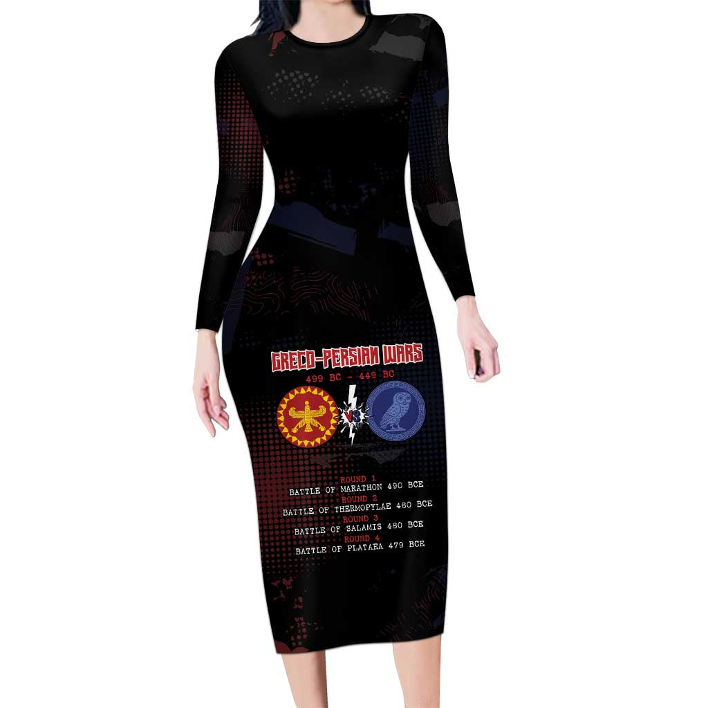Personalized Delian League Long Sleeve Bodycon Dress Greek And Persian Wars - Wonder Print Shop