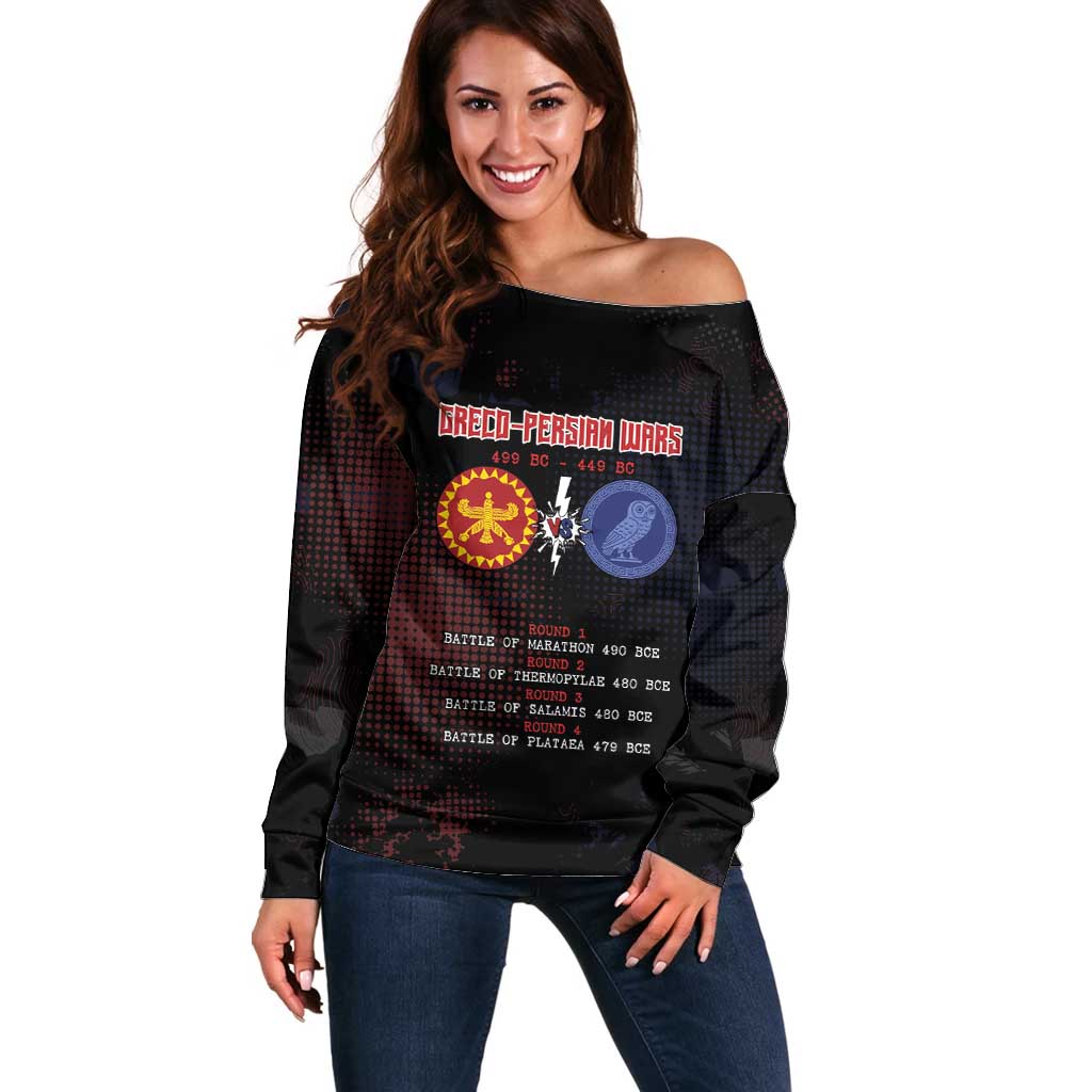 Personalized Delian League Off Shoulder Sweater Greek And Persian Wars - Wonder Print Shop