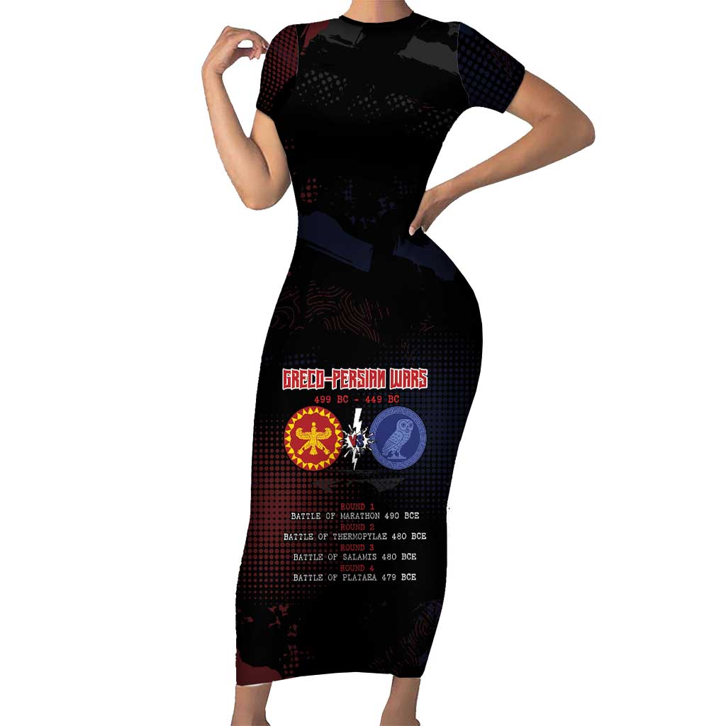 Personalized Delian League Short Sleeve Bodycon Dress Greek And Persian Wars - Wonder Print Shop