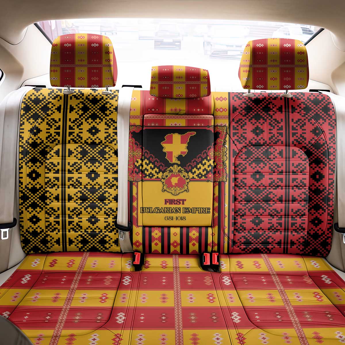 First Bulgarian Empire Back Car Seat Cover Slavic Patterns - Wonder Print Shop