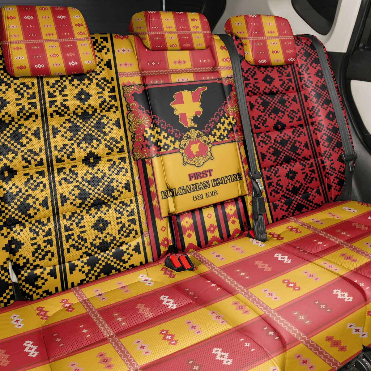 First Bulgarian Empire Back Car Seat Cover Slavic Patterns - Wonder Print Shop
